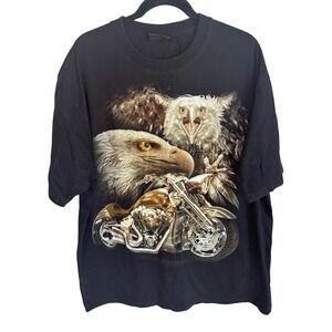 Tays Rock Mens Eagle Motorcycle Graphic T-Shirt Black XXL Double Sided Biker
